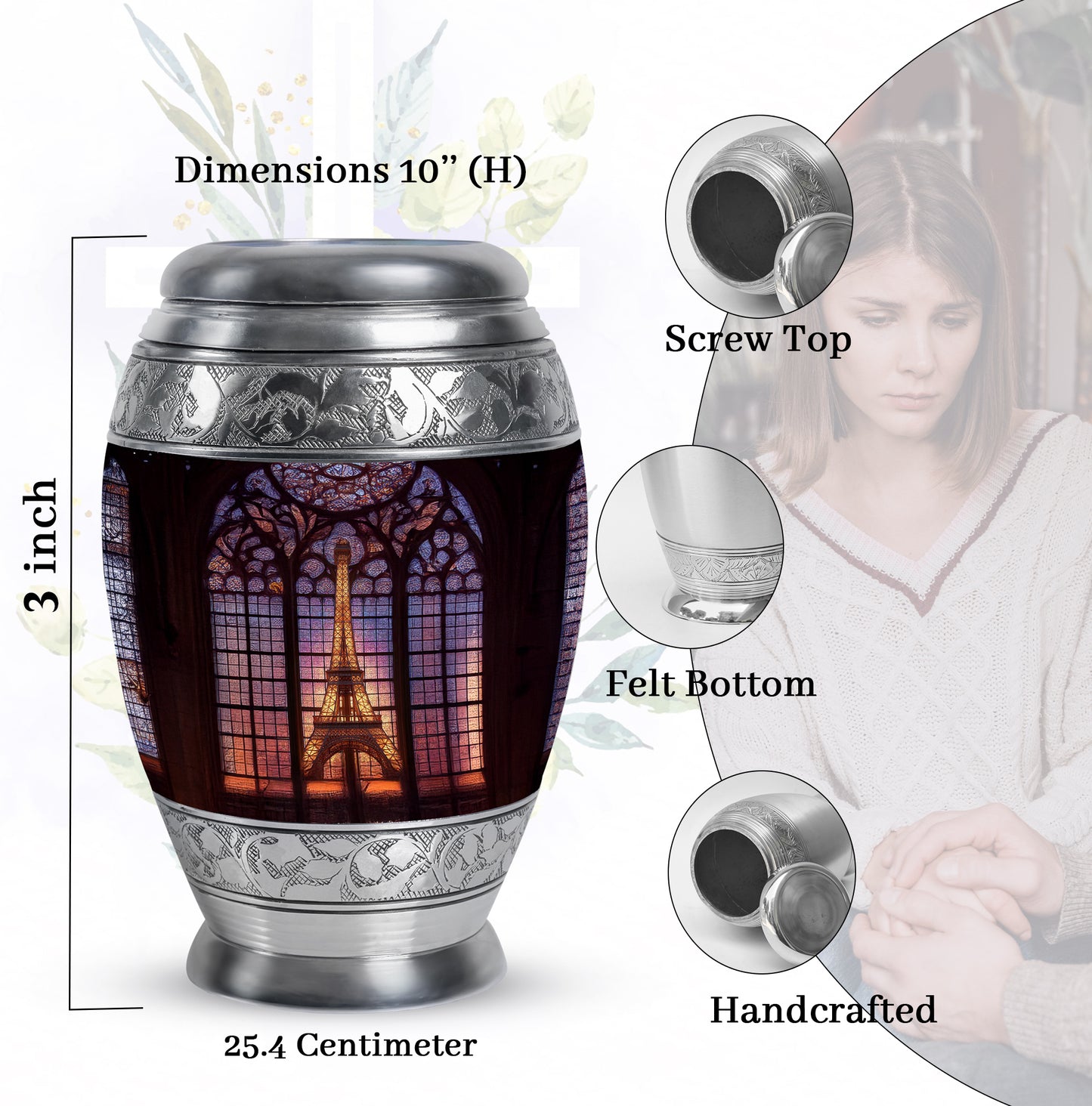 Rich Black Eiffel Tower Cremation Urn lifestyle display on memorial shelf - regal eiffel tower design with crown-inspired accents - mini keepsake memorial for portion of cremation ashes
