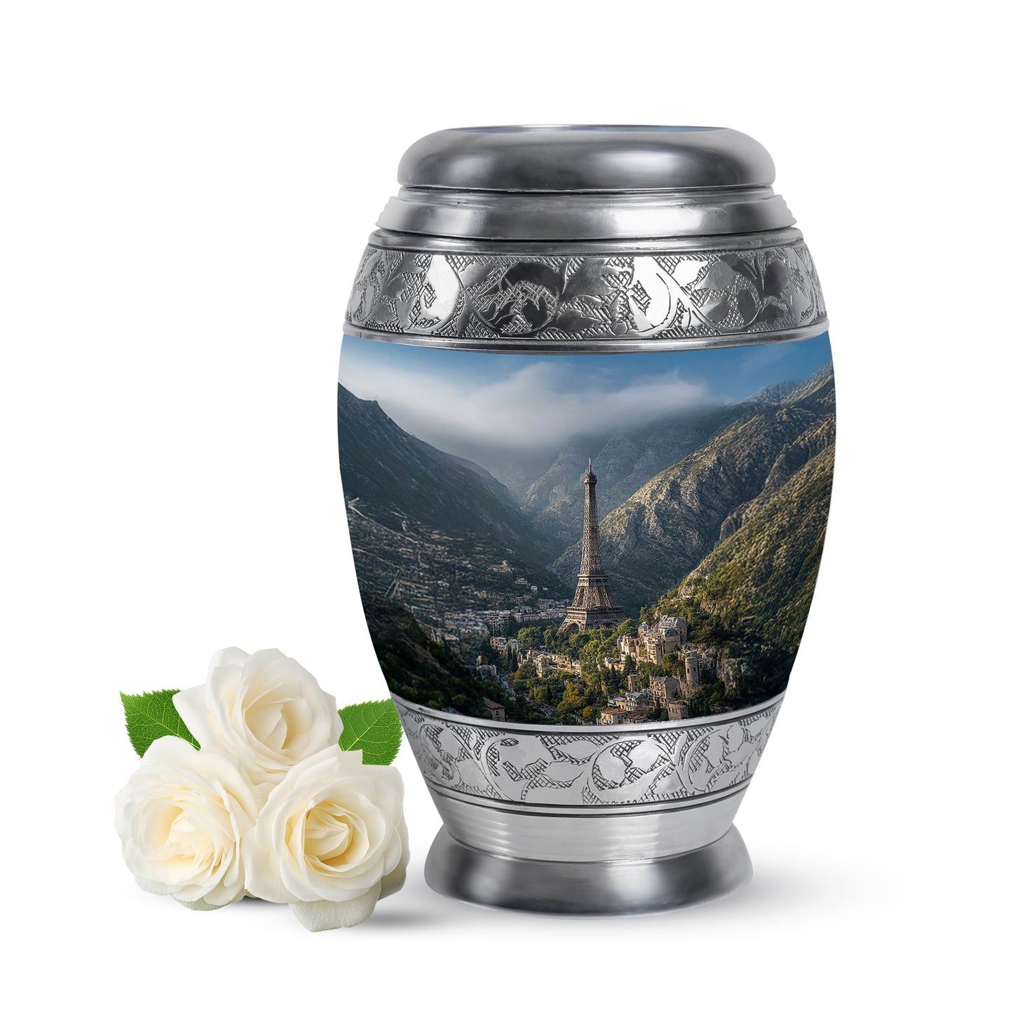 Personalized Eiffel Tower Cremation Urns - Tranquil Blue 10-inch, 200 cu in - Yatskia