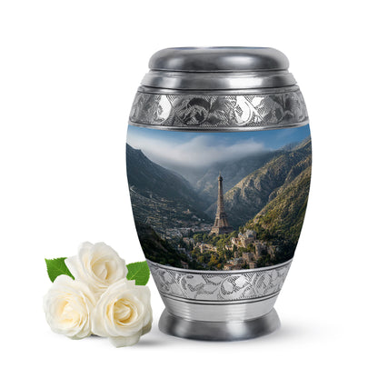 Personalized Eiffel Tower Cremation Urns - Tranquil Blue 10-inch, 200 cu in - Yatskia