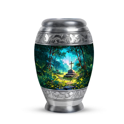 Personalized Teal Steadfast Cross Cremation Urns for Human Ashes - 10-inch, 200 cu in - Yatskia