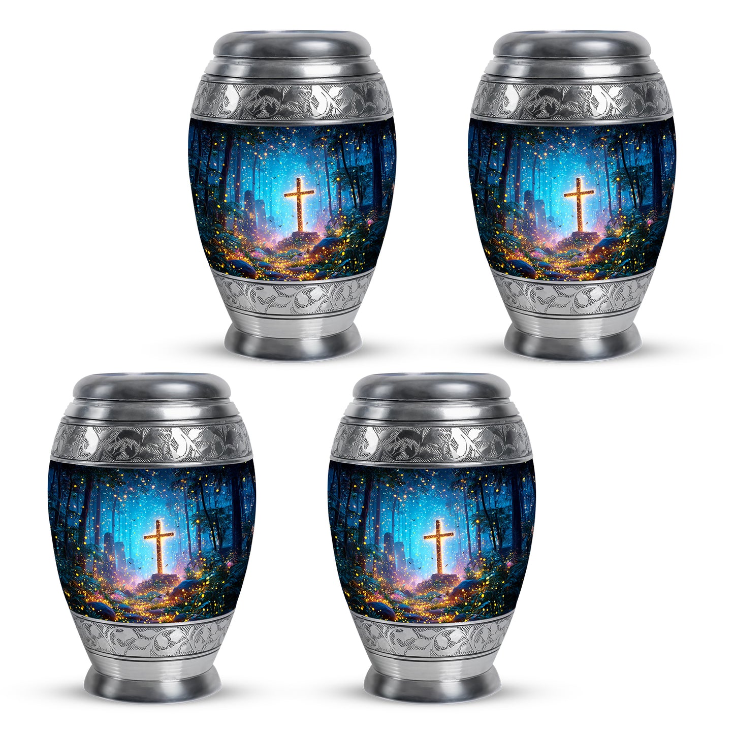 Pastel Blue Cross Cremation Urn urn with complimentary velvet bag - regal cross design with crown-inspired accents - 10 inch aluminum urn for cremated remains