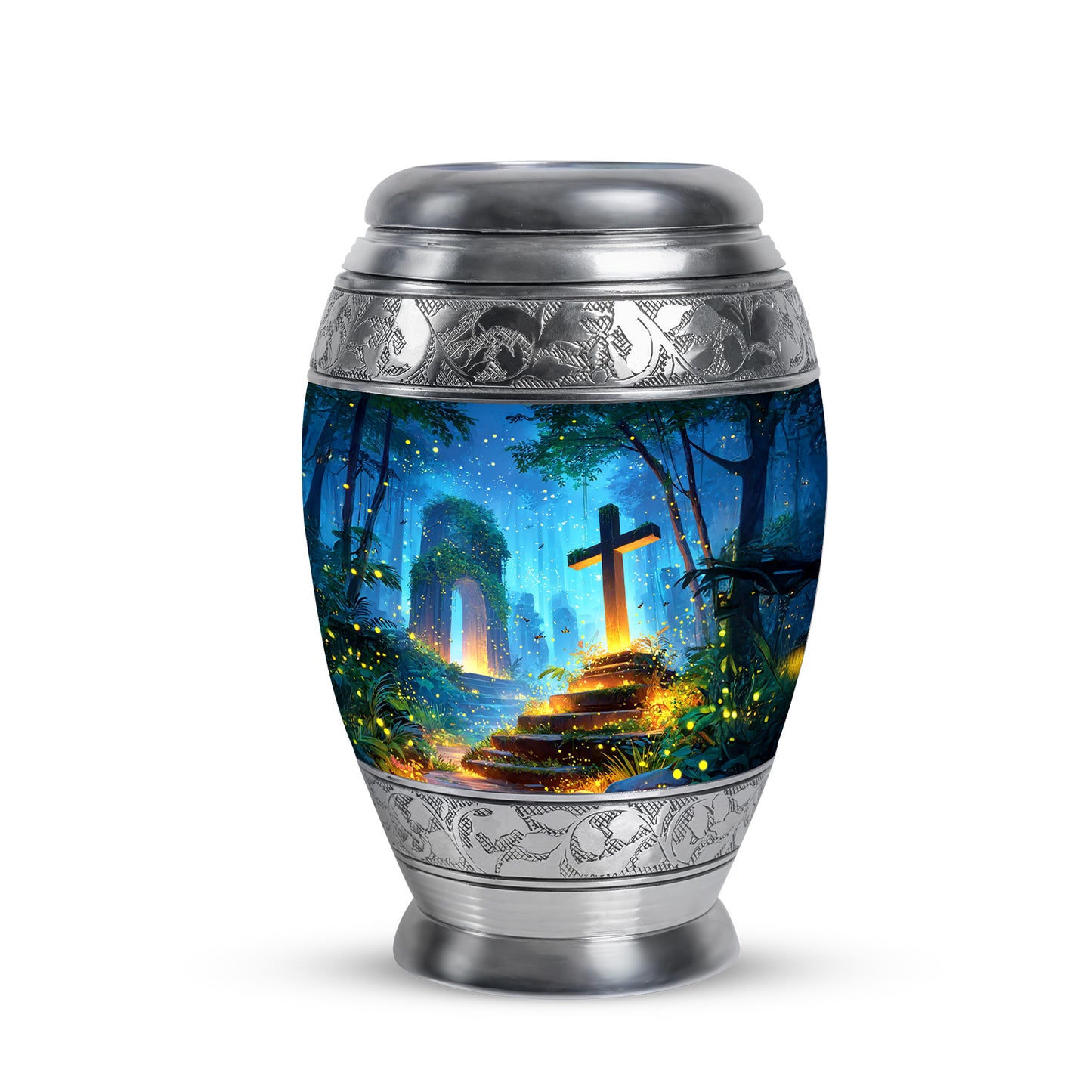 Distinguished Blue Cross Cremation Urn for Ashes - 10-inch, 200 cu in - Yatskia