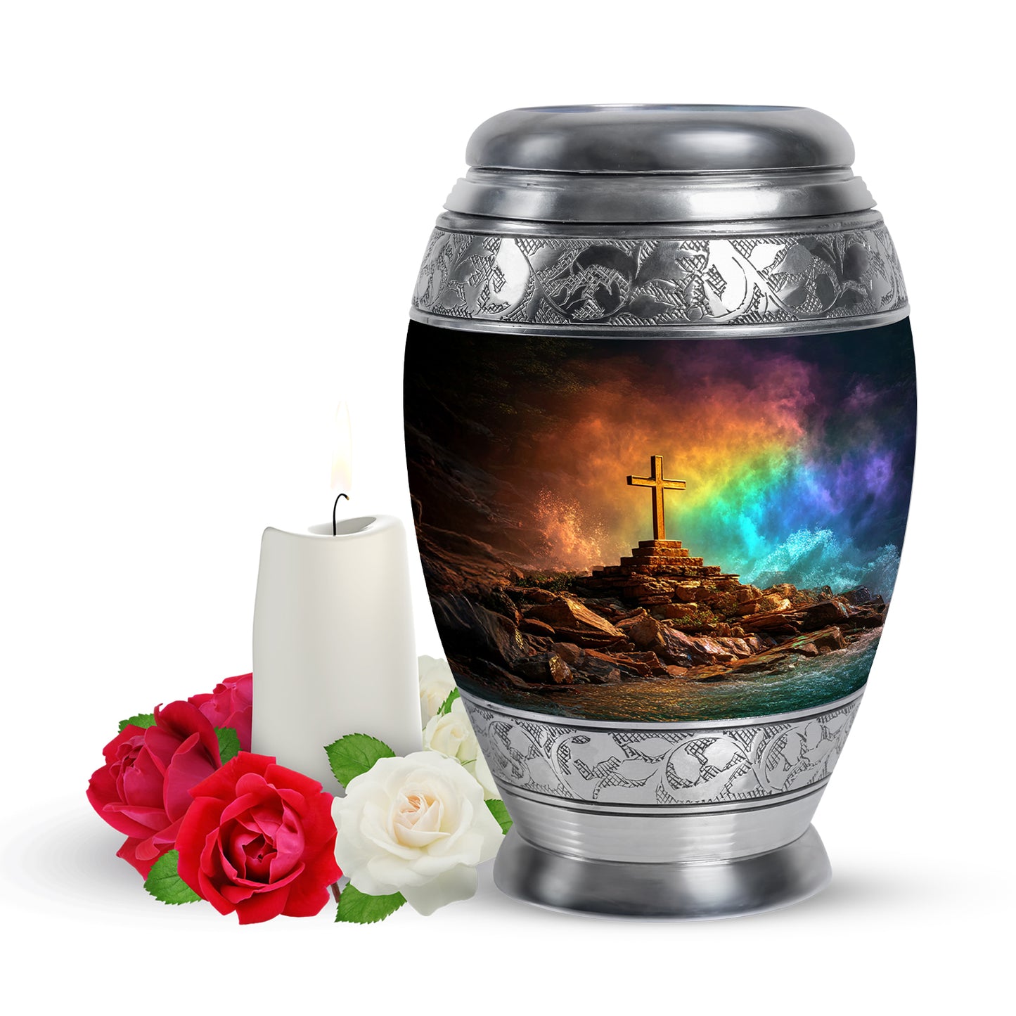 Regal Cross Memorial Cremation Urns - Black 10-inch, 200 cu in - Yatskia