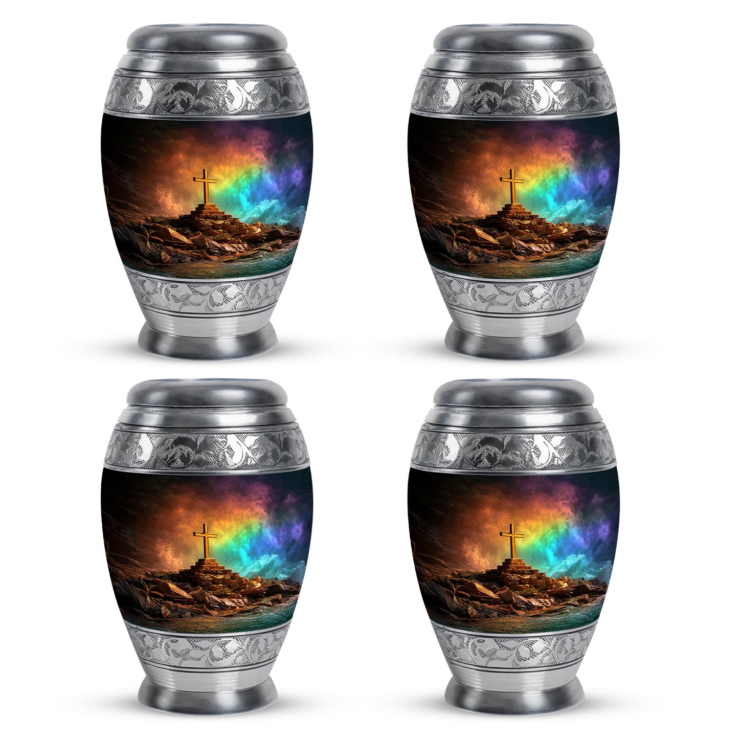 Jet Black Cross Cremation Urn urn with complimentary velvet bag - regal cross design with crown-inspired accents - 10 inch aluminum urn for cremated remains