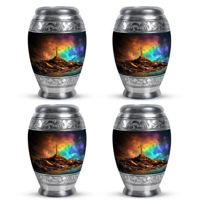 Jet Black Cross Cremation Urn urn with complimentary velvet bag - regal cross design with crown-inspired accents - 10 inch aluminum urn for cremated remains