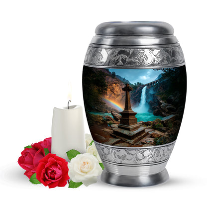 Personalized Blue Steadfast Cross Cremation Urns for Human Ashes - 10-inch, 200 cu in - Yatskia