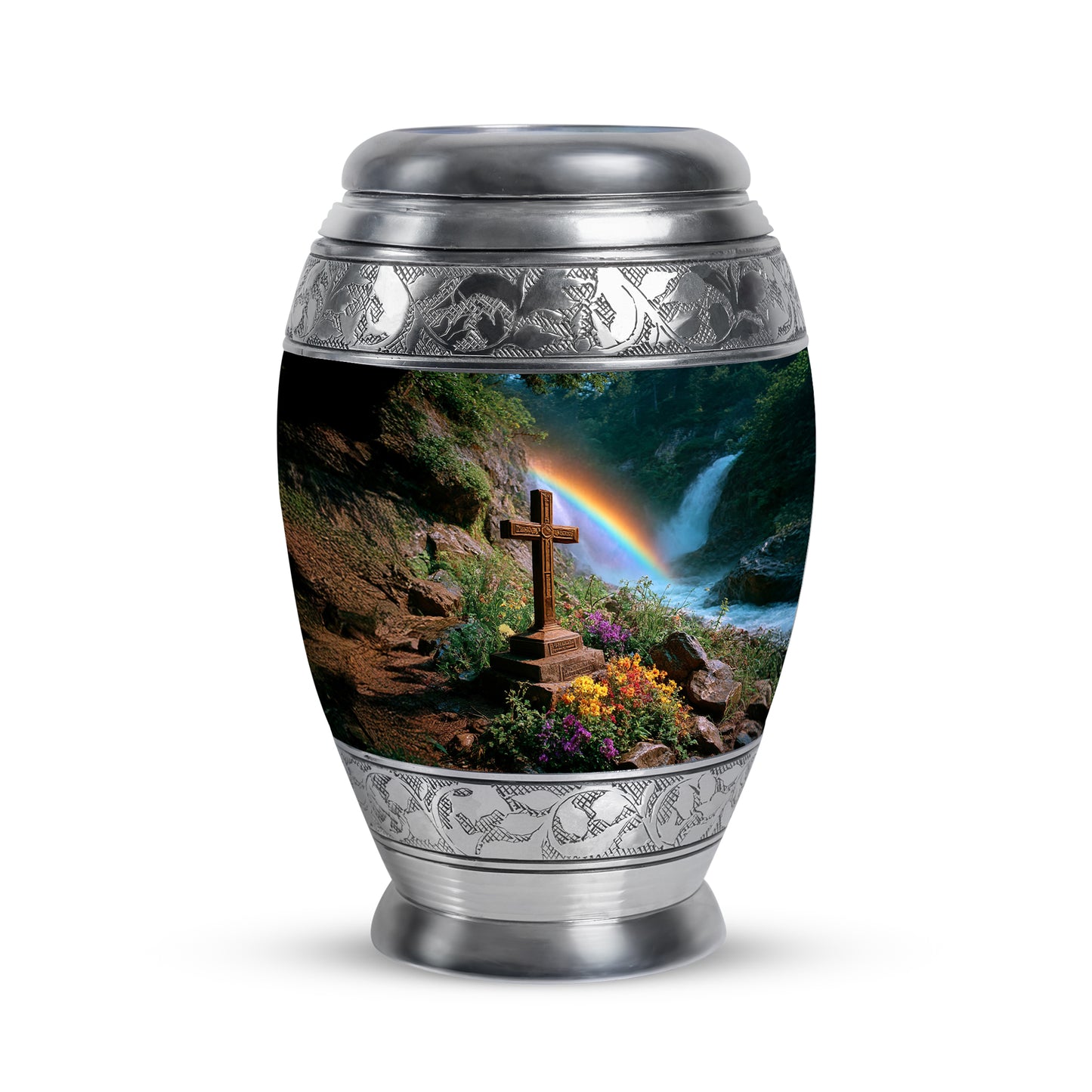 Everlasting Green Cross Celebration Urn for Human Ashes - 10-inch, 200 cu in - Yatskia