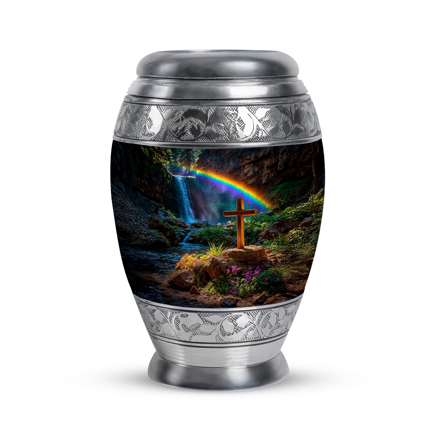 Black Serene Cross Memorial Urn for Ashes - 10-inch, 200 cu in - Yatskia
