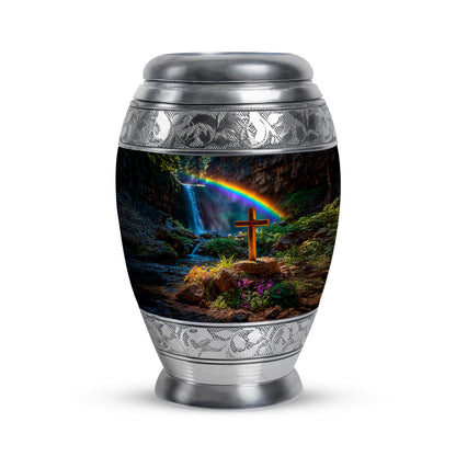 Black Serene Cross Memorial Urn for Ashes - 10-inch, 200 cu in - Yatskia