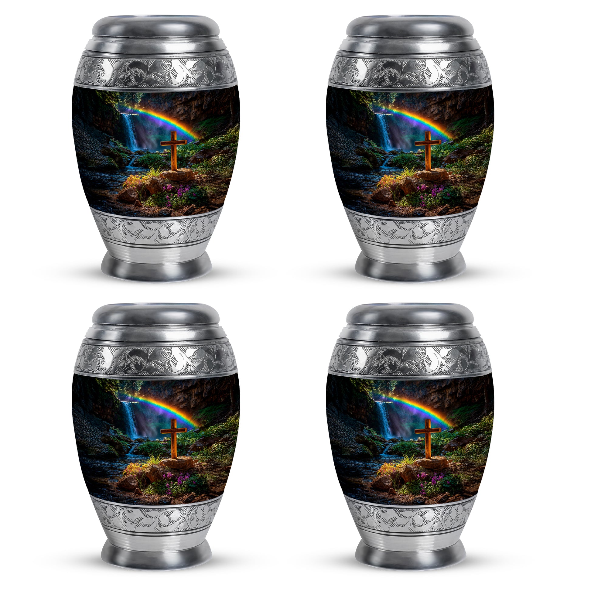 Rich Black Cross Cremation Urn urn with complimentary velvet bag - regal cross design with crown-inspired accents - 10 inch aluminum urn for cremated remains