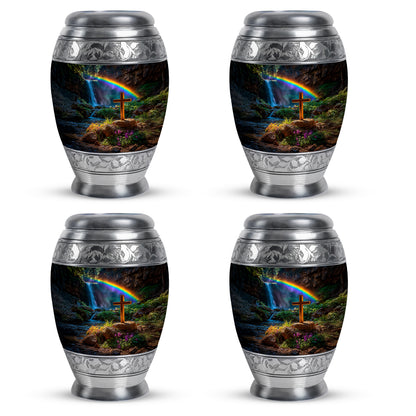 Rich Black Cross Cremation Urn urn with complimentary velvet bag - regal cross design with crown-inspired accents - 10 inch aluminum urn for cremated remains