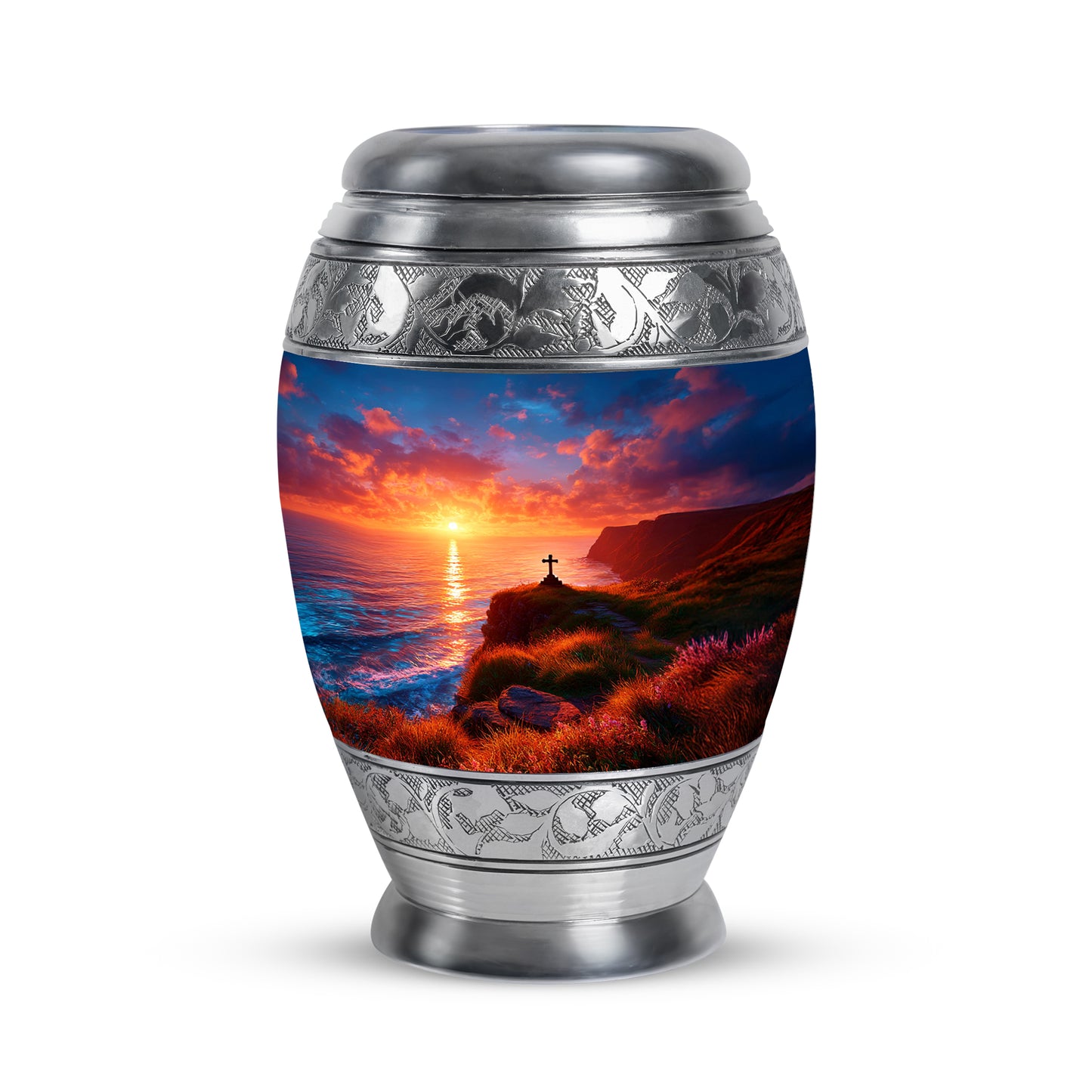 Blue Comforting Cross Memorial Urn for Ashes - 10-inch, 200 cu in - Yatskia