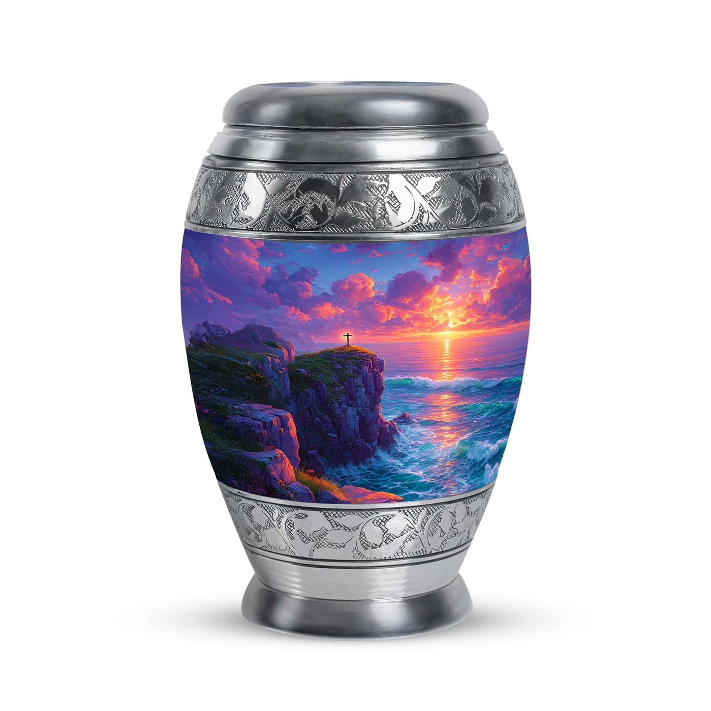 Blue Breathtaking Cross Memorial Urn for Ashes - 10-inch, 200 cu in - Yatskia