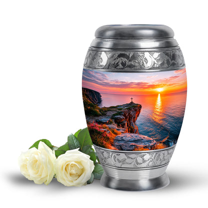 Personalized Cross Cremation Urns - Eminent Silver 10-inch, 200 cu in - Yatskia