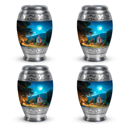 Dusty Blue Cross Cremation Urn urn with complimentary velvet bag - regal cross design with crown-inspired accents - 10 inch aluminum urn for cremated remains