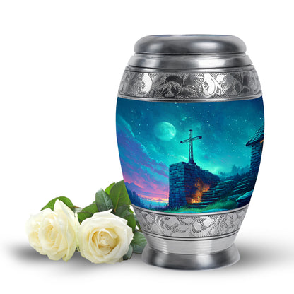 Personalized Blue Steadfast Cross Cremation Urns for Human Ashes - 10-inch, 200 cu in - Yatskia