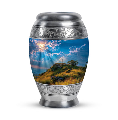 Personalized Magnificent Cross Cremation Urns - Blue 10-inch, 200 cu in - Yatskia