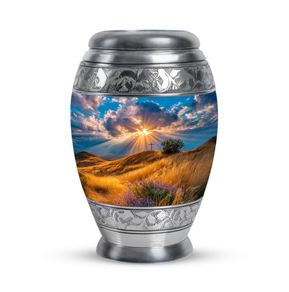 Blessed Cross Cremation Urns for Human Ashes - Blue 10-inch - Yatskia