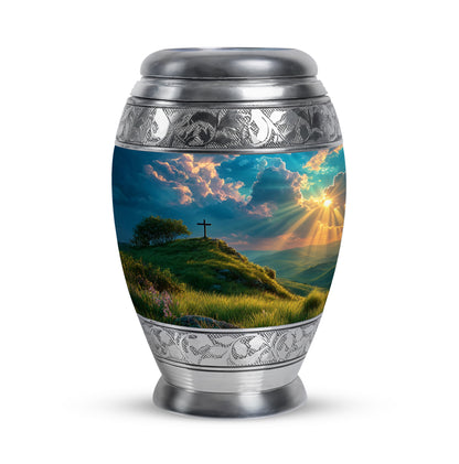 Remarkable Cross Memorial Cremation Urns - Teal 10-inch, 200 cu in - Yatskia