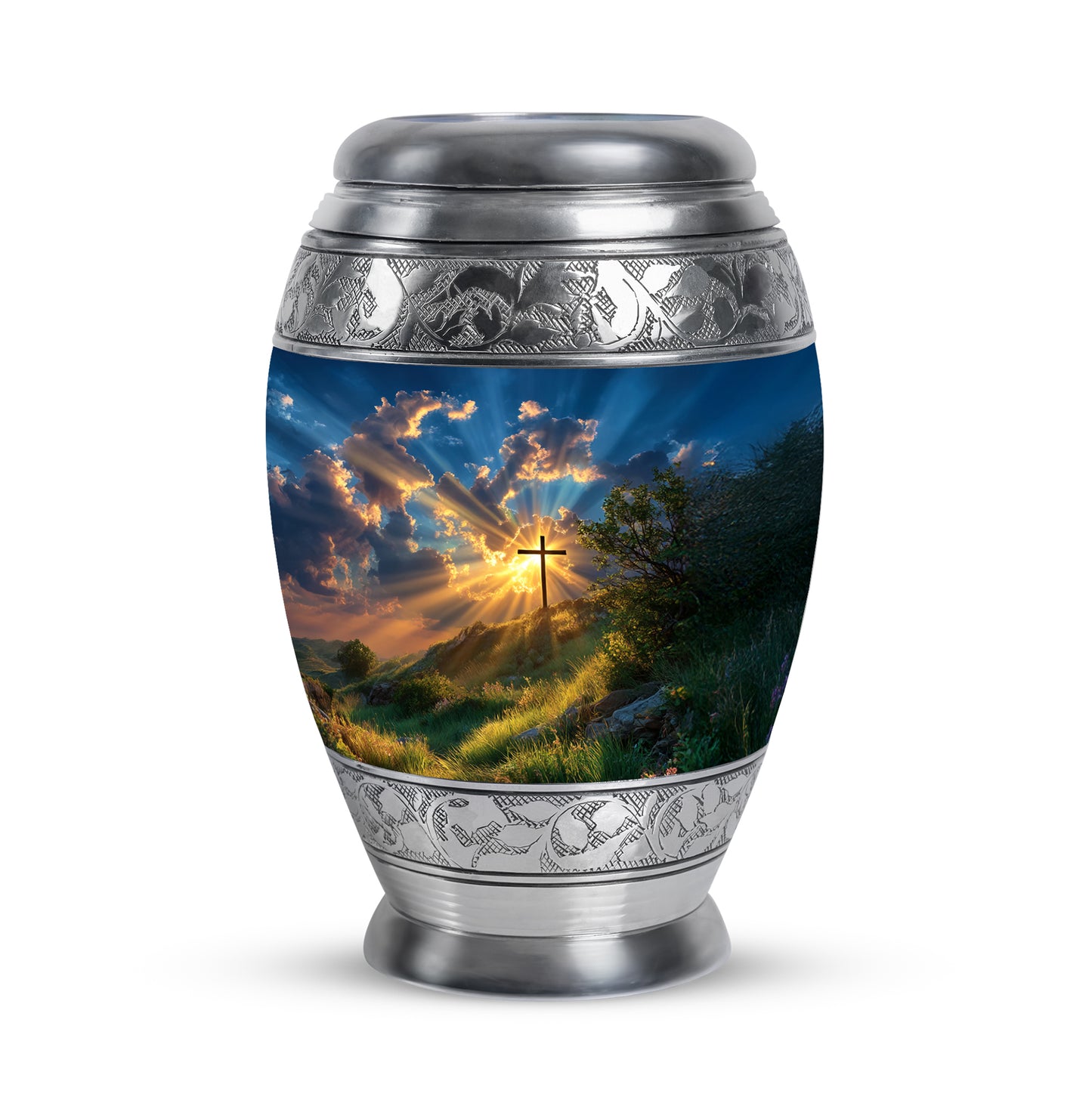 Personalized Refined Cross Cremation Urns - Blue 10-inch, 200 cu in - Yatskia