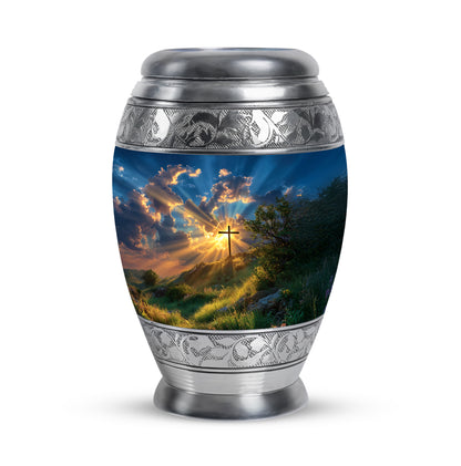 Personalized Refined Cross Cremation Urns - Blue 10-inch, 200 cu in - Yatskia