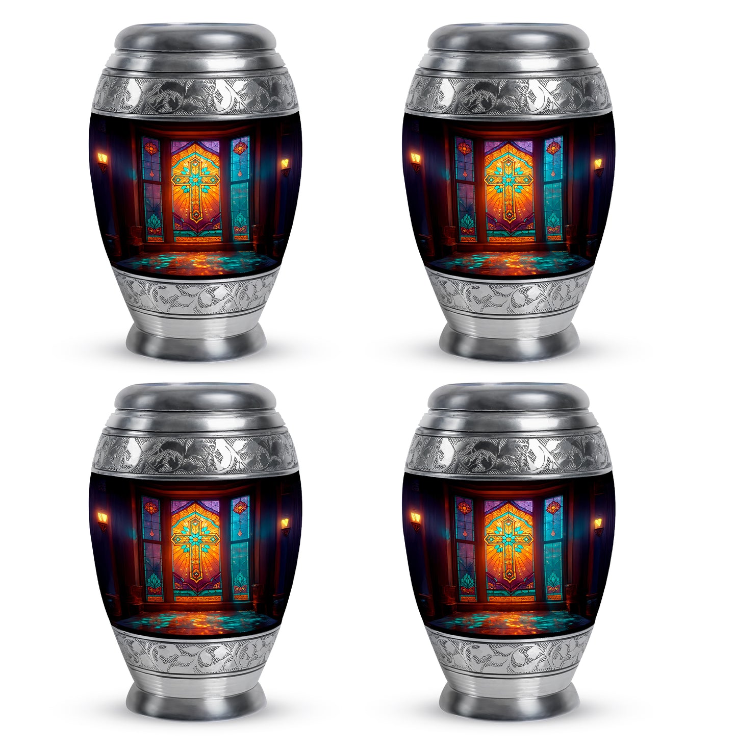 Jet Black Cross Cremation Urn urn with complimentary velvet bag - regal cross design with crown-inspired accents - 10 inch aluminum urn for cremated remains
