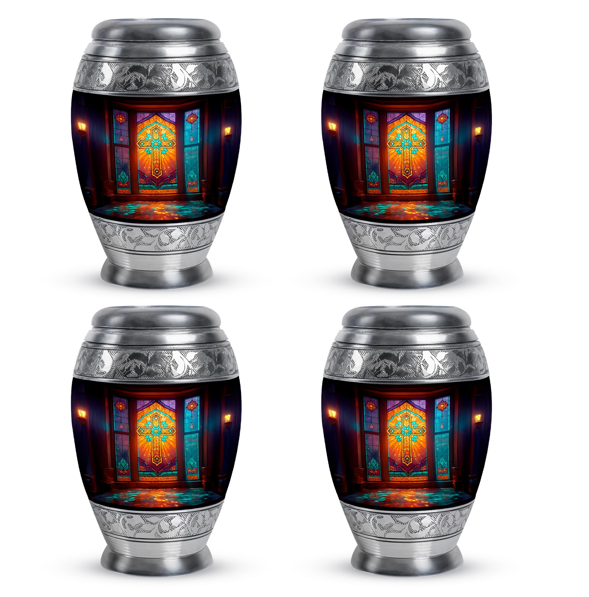 Jet Black Cross Cremation Urn urn with complimentary velvet bag - regal cross design with crown-inspired accents - 10 inch aluminum urn for cremated remains