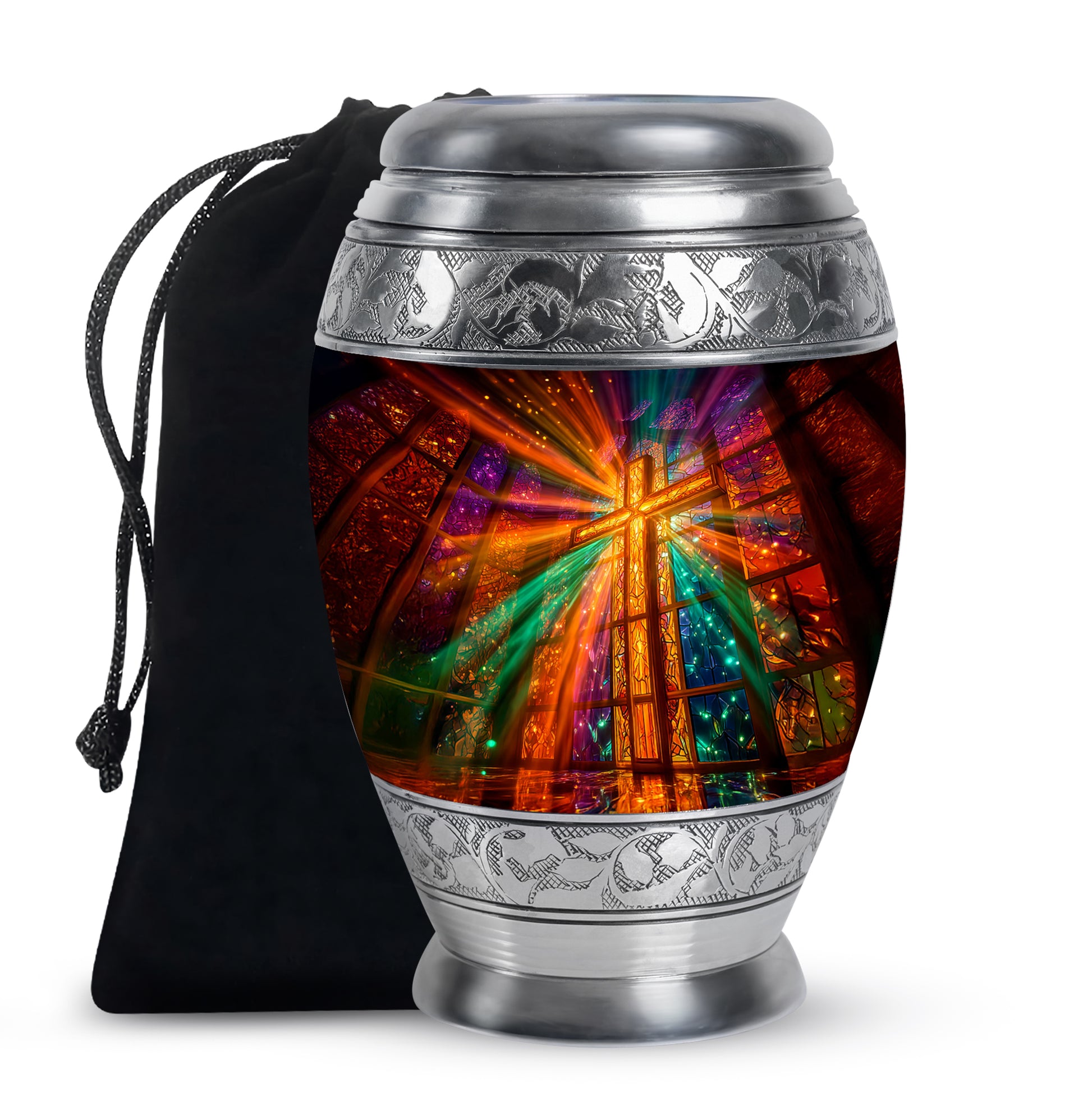 Rose Pink Cross Cremation Urn back view with polished surface - regal cross design with crown-inspired accents - full-size 10 inch 200 cubic inch adult cremation urn