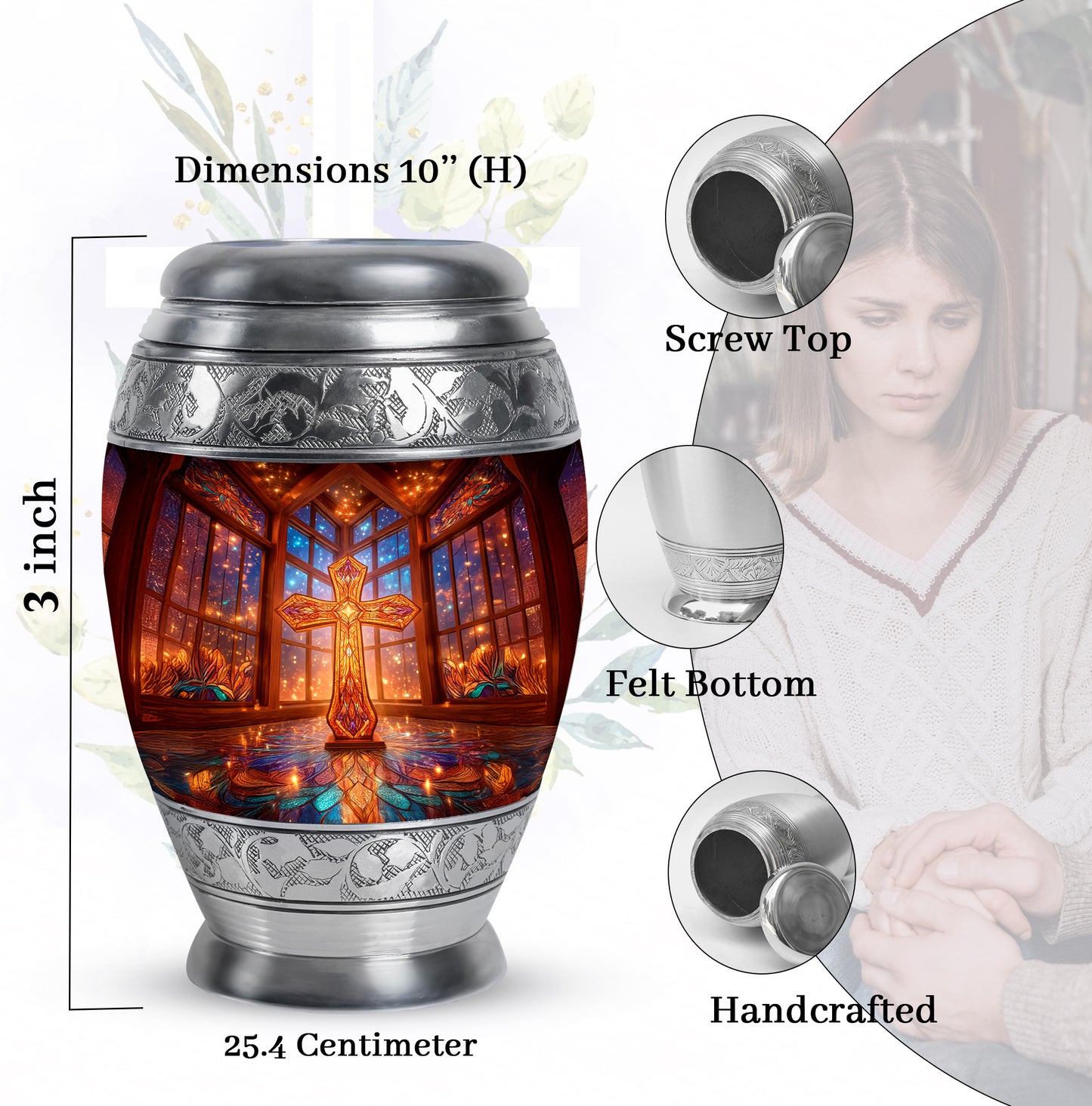 Burgundy Red Cross Cremation Urn lifestyle display on memorial shelf - regal cross design with crown-inspired accents - mini keepsake memorial for portion of cremation ashes