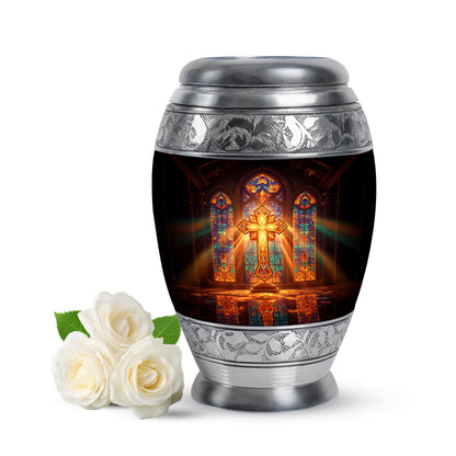 Personalized Red Steadfast Cross Cremation Urns for Human Ashes - 10-inch, 200 cu in - Yatskia