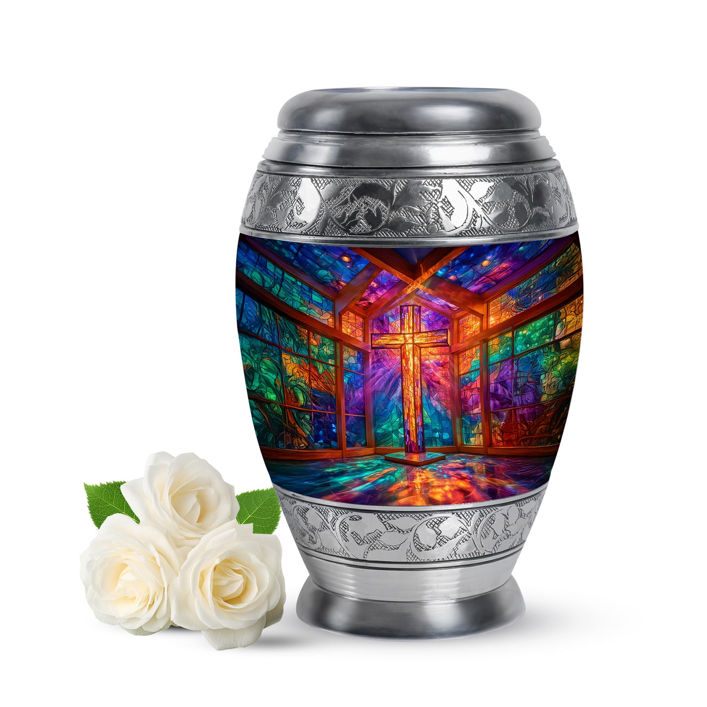 Divine Purple Cross Cremation Urn for Ashes - 10-inch, 200 cu in - Yatskia