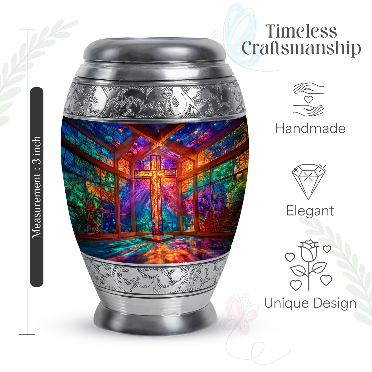 Majestic Purple Cross Cremation Urn lifestyle display on memorial shelf - regal cross design with crown-inspired accents - mini keepsake memorial for portion of cremation ashes