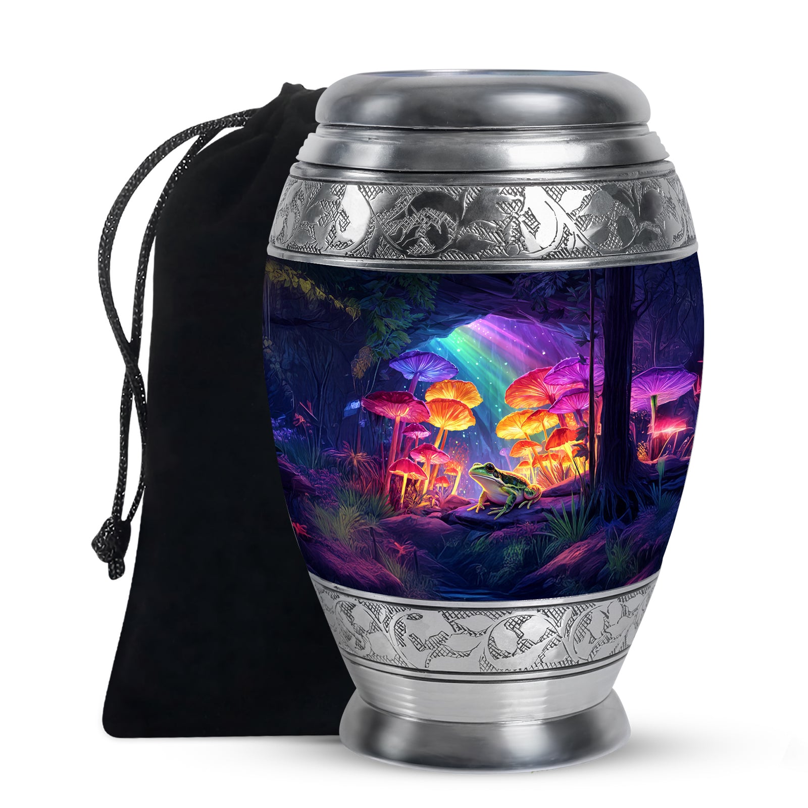 Azure Frog Cremation Urn back view with polished surface - regal frog design with crown-inspired accents - full-size 10 inch 200 cubic inch adult cremation urn