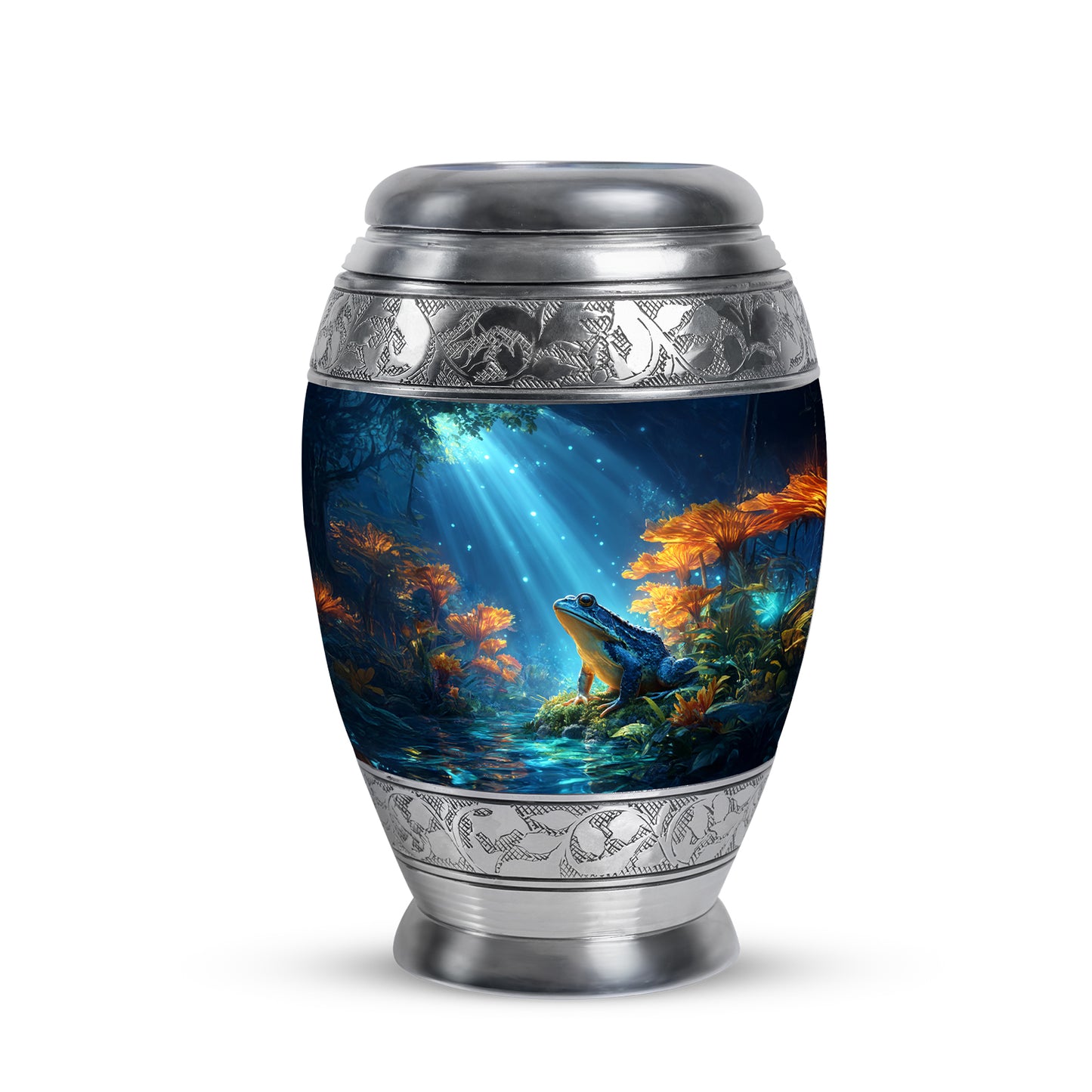 Personalized Blue Cherished Frog Cremation Urns for Human Ashes - 10-inch, 200 cu in - Yatskia