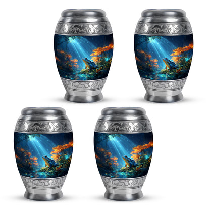 Azure Frog Cremation Urn urn with complimentary velvet bag - ornate monarch-style frog relief on brushed aluminum - 10 inch aluminum urn for cremated remains