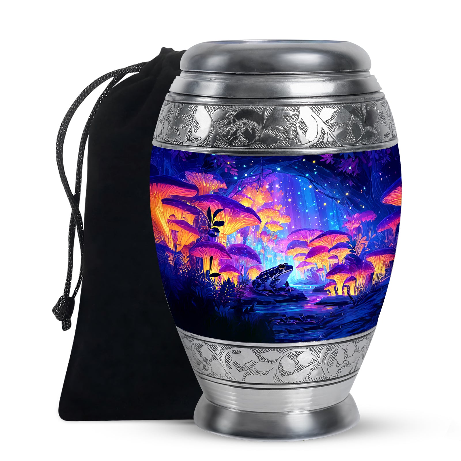 Powder Blue Frog Cremation Urn back view with polished surface - regal frog design with crown-inspired accents - full-size 10 inch 200 cubic inch adult cremation urn