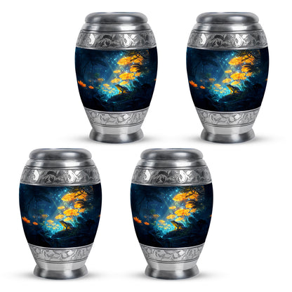 Indigo Frog Cremation Urn urn with complimentary velvet bag - ornate monarch-style frog relief on brushed aluminum - 10 inch aluminum urn for cremated remains