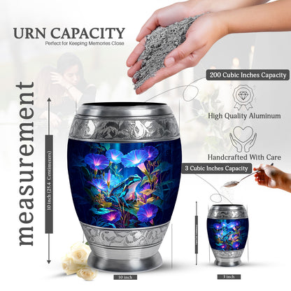 Slate Blue Frog Cremation Urn lifestyle display on memorial shelf - regal frog design with crown-inspired accents - mini keepsake memorial for portion of cremation ashes