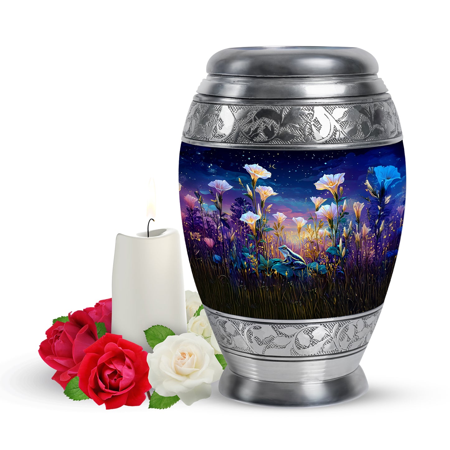 Graceful Blue Frog Comfort Urn for Human Ashes - 10-inch, 200 cu in - Yatskia