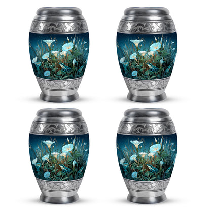 Slate Blue Frog Cremation Urn urn with complimentary velvet bag - ornate monarch-style frog relief on brushed aluminum - 10 inch aluminum urn for cremated remains