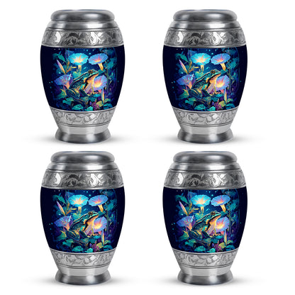 Dusty Blue Frog Cremation Urn urn with complimentary velvet bag - ornate monarch-style frog relief on brushed aluminum - 10 inch aluminum urn for cremated remains