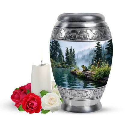 Personalized Silver Frog Cremation Urns for Ashes - Transcendent 10-inch - Yatskia