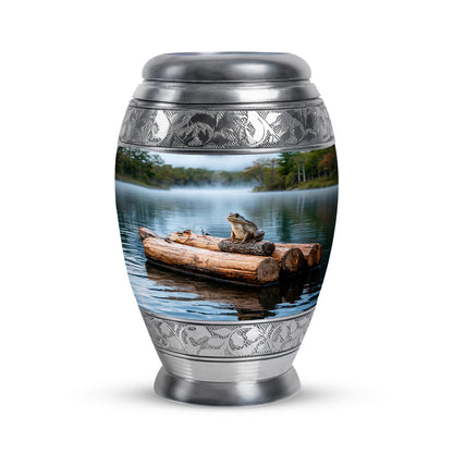 Personalized Silver Cherished Frog Cremation Urns for Human Ashes - 10-inch, 200 cu in - Yatskia