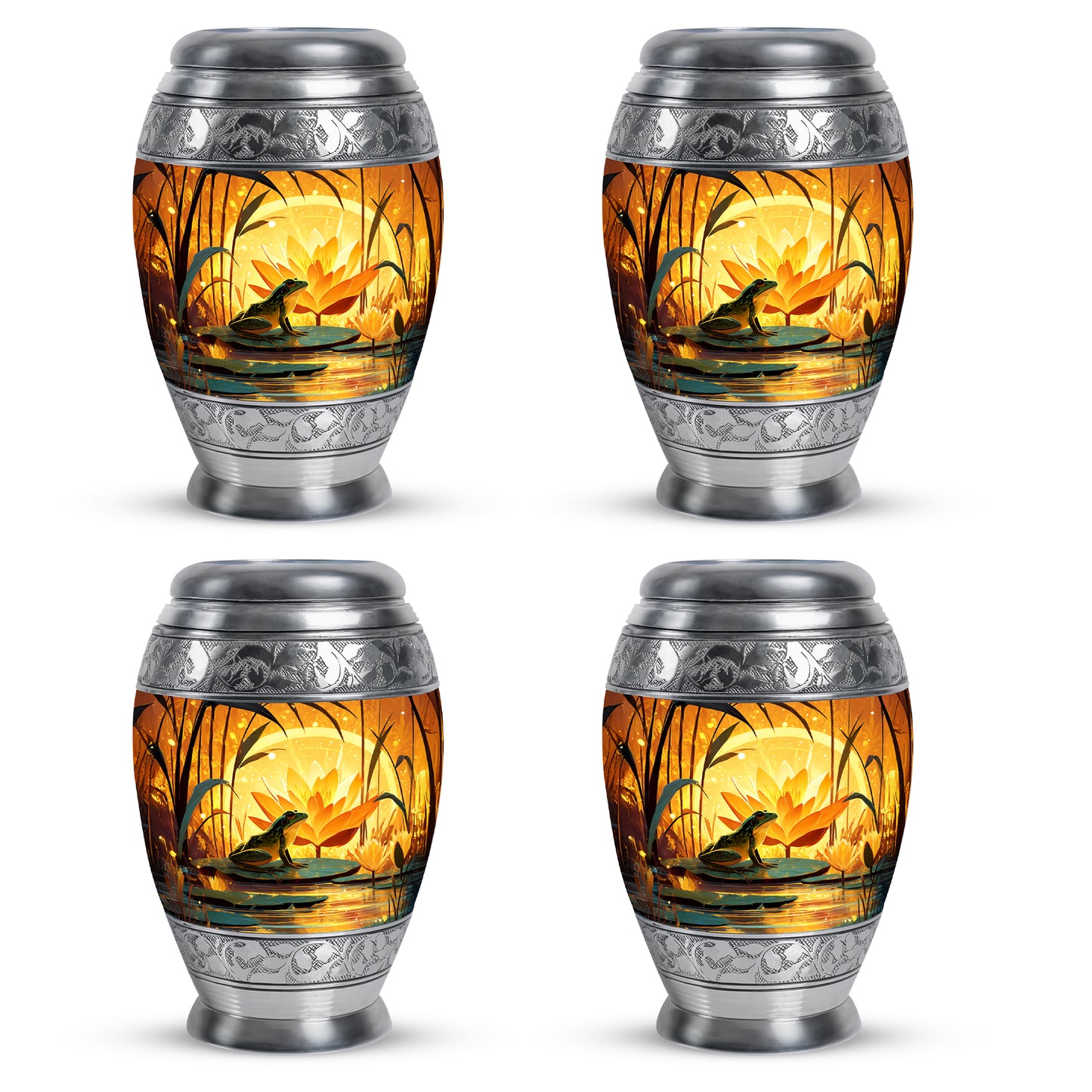 Royal Gold Frog Cremation Urn urn with complimentary velvet bag - royal frog engraving with decorative scrollwork - 10 inch aluminum urn for cremated remains