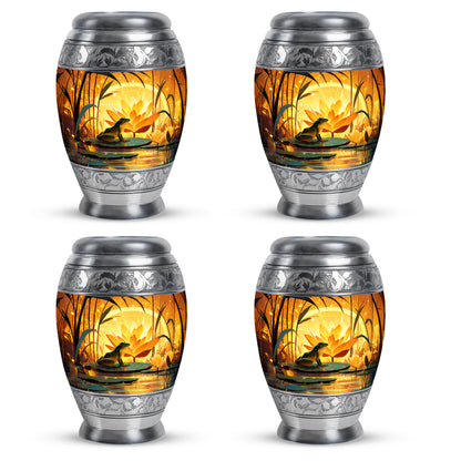 Royal Gold Frog Cremation Urn urn with complimentary velvet bag - royal frog engraving with decorative scrollwork - 10 inch aluminum urn for cremated remains