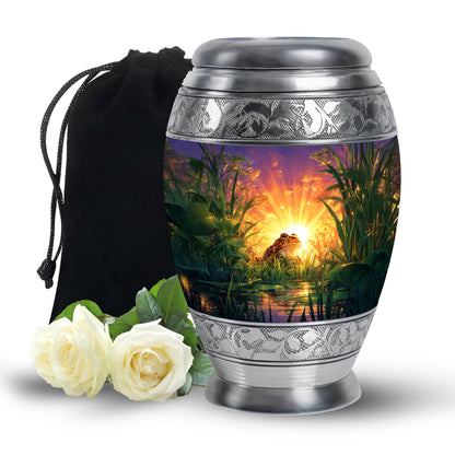 Orchid Purple Frog Cremation Urn back view with polished surface - regal frog design with crown-inspired accents - full-size 10 inch 200 cubic inch adult cremation urn