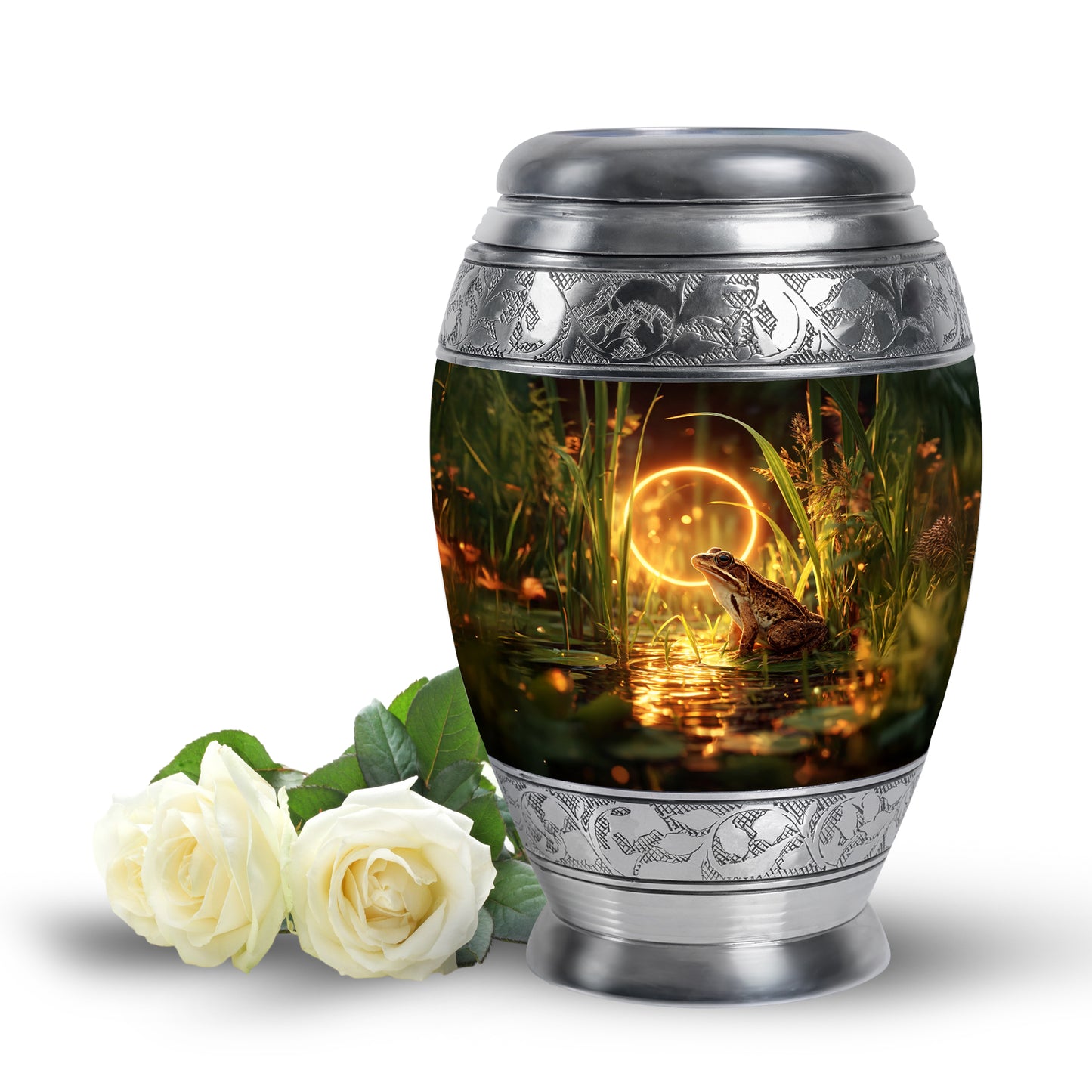 Personalized Frog Cremation Urns - Pristine Gold 10-inch, 200 cu in - Yatskia