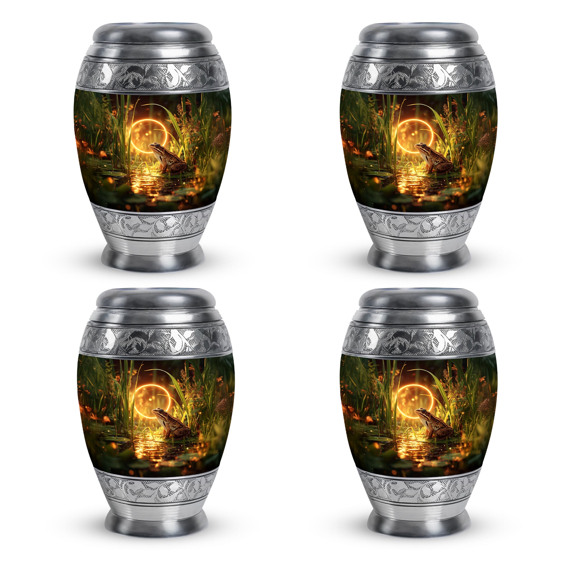 Champagne Gold Frog Cremation Urn urn with complimentary velvet bag - regal frog design with crown-inspired accents - 10 inch aluminum urn for cremated remains
