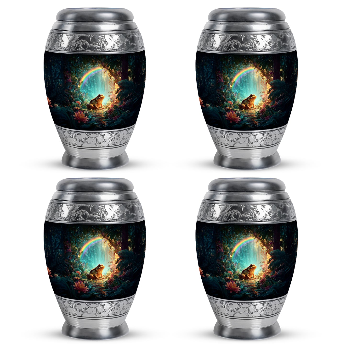 Glossy Black Frog Cremation Urn urn with complimentary velvet bag - regal frog design with crown-inspired accents - 10 inch aluminum urn for cremated remains