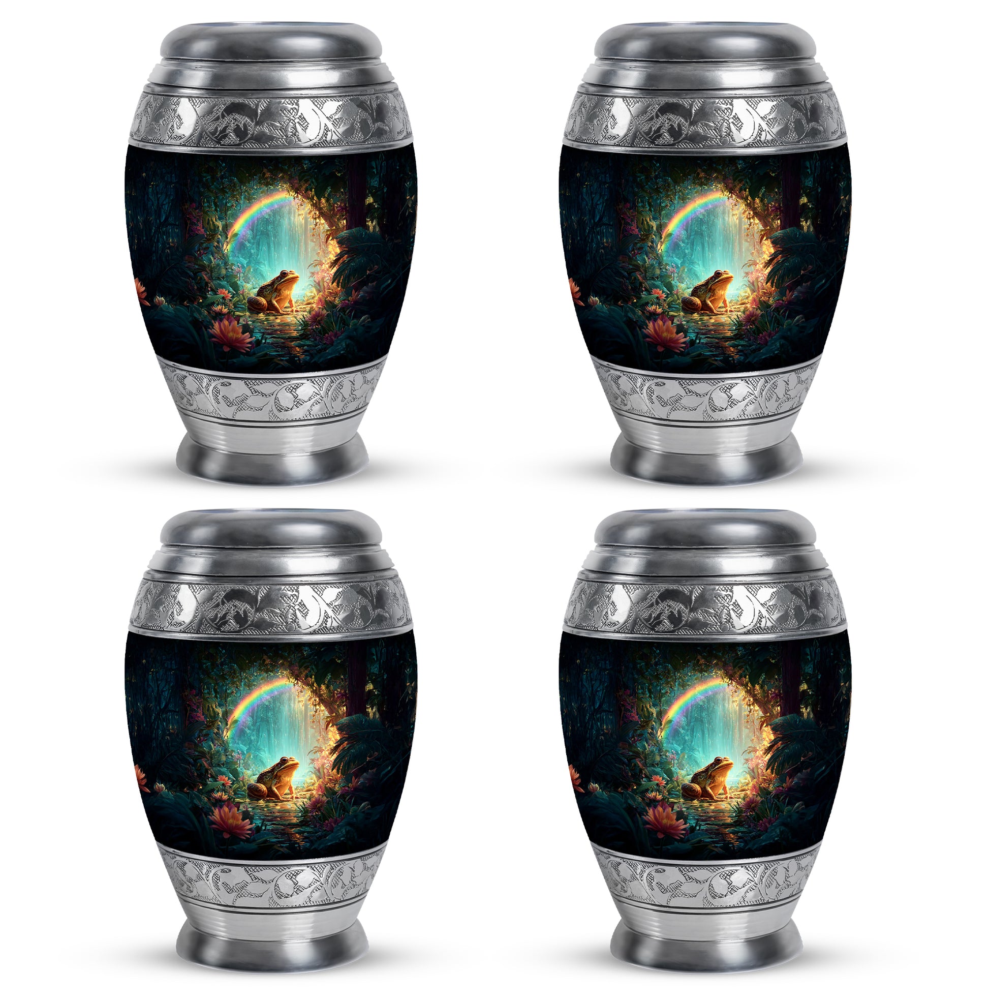 Glossy Black Frog Cremation Urn urn with complimentary velvet bag - regal frog design with crown-inspired accents - 10 inch aluminum urn for cremated remains